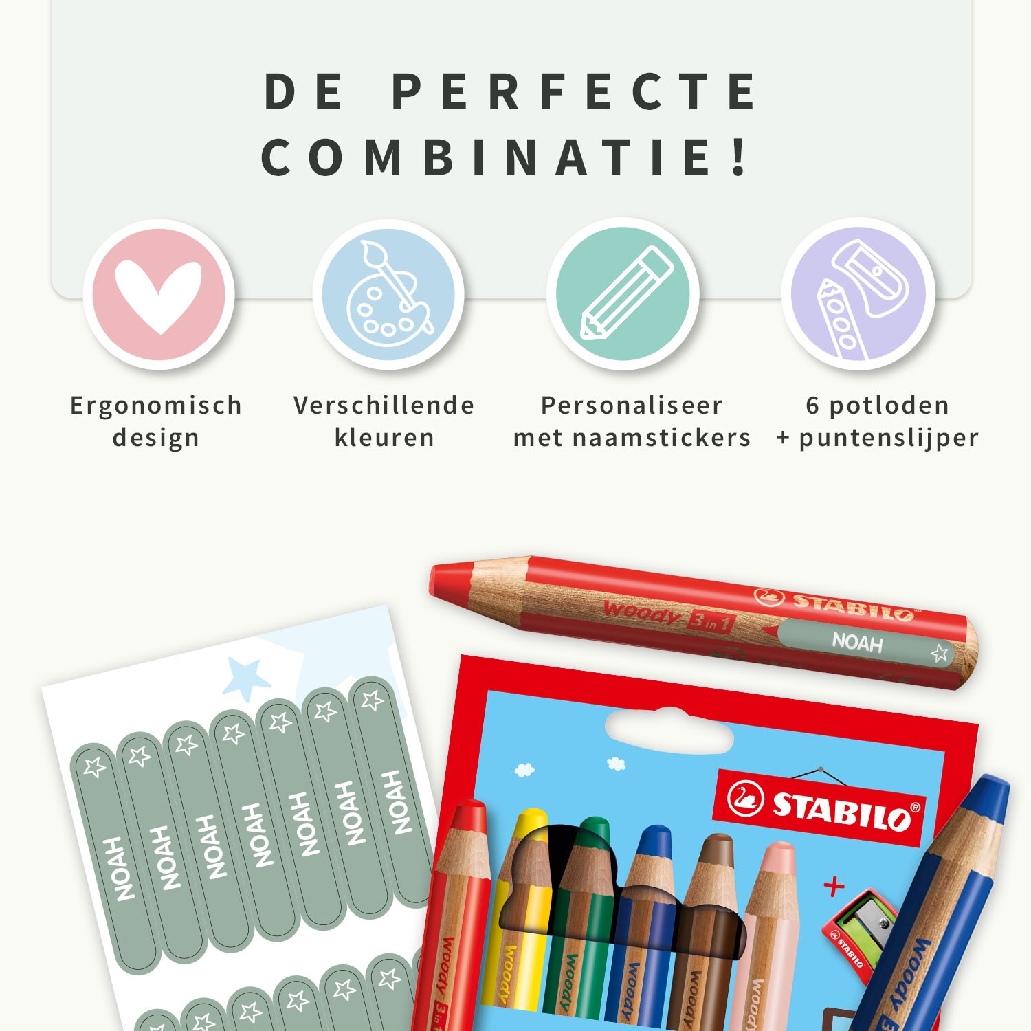 STABILO woody 3 in 1 met Mini labels – voor de klas en bso