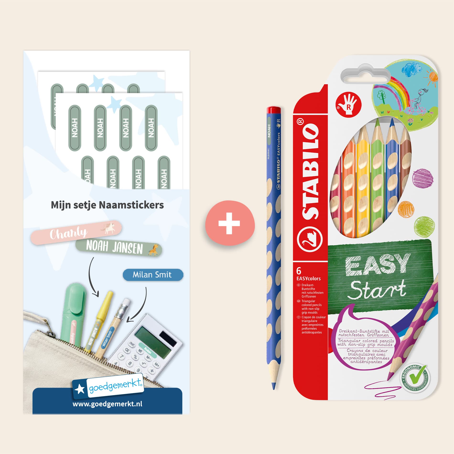 STABILO EASYcolors (6 stuks) met Mini XS-labels – voor de klas