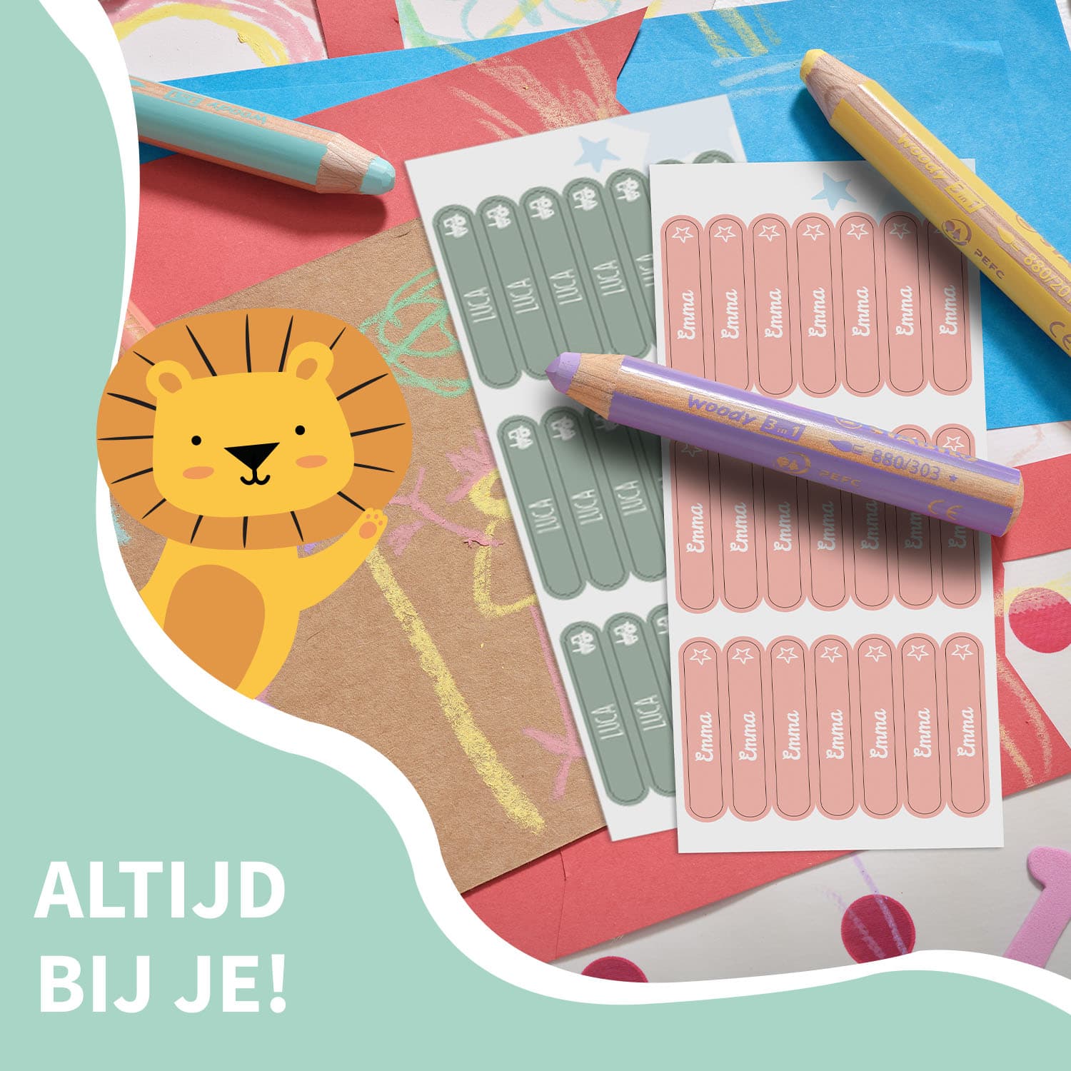 STABILO woody 3 in 1 met Mini labels – voor de klas en bso