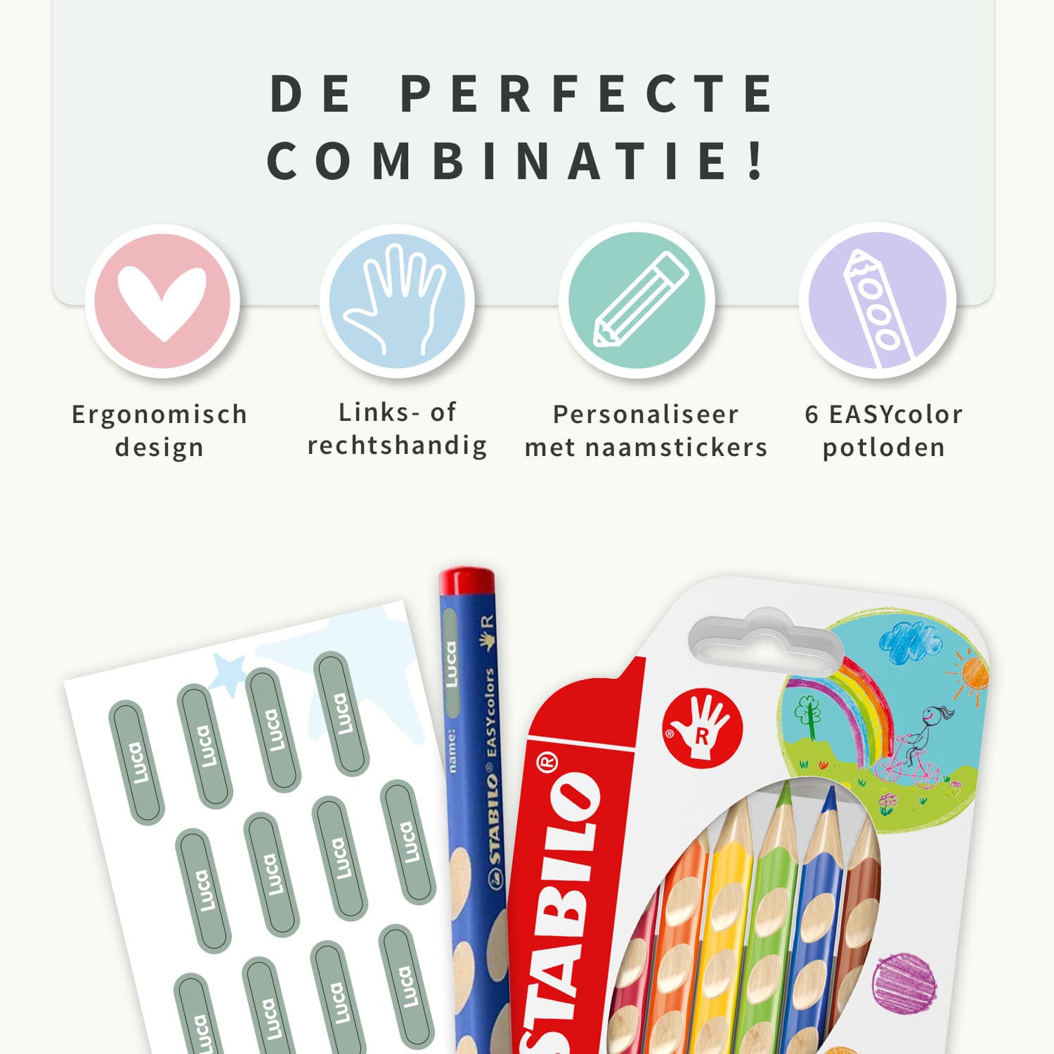 STABILO EASYcolors (6 stuks) met Mini XS-labels – voor de klas